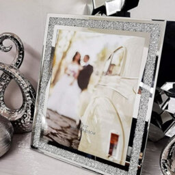 Biznest Glass Photo Frame Jewel Mirror Silver Loose Diamante Crushed Crystal Home Décor Sparkle Gift Desk (A4 Size)