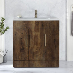 Homestylestore 810mm Dark Oak Floorstanding Bathroom Vanity Unit And Aged Gold T Bar Handle - thumbnail 2