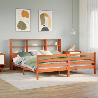 Berkfield Bookcase Bed Without Mattress Wax Brown 180X200 Cm Super King Solid Wood - image 1