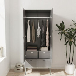 Urbn-Living Urbnliving 180Cm Height Ash Grey Wardrobe With Grey 2 Door 2 Drawer Scandi Legs Cupboard Hanging Rail Unit - thumbnail 3