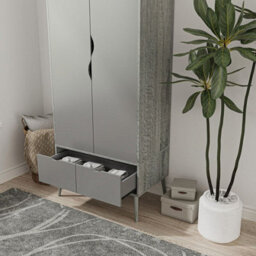 Urbn-Living Urbnliving 180Cm Height Ash Grey Wardrobe With Grey 2 Door 2 Drawer Scandi Legs Cupboard Hanging Rail Unit - thumbnail 4