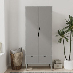 Urbn-Living Urbnliving 180Cm Height Ash Grey Wardrobe With Grey 2 Door 2 Drawer Scandi Legs Cupboard Hanging Rail Unit - thumbnail 2