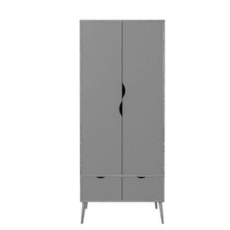 Urbn-Living Urbnliving 180Cm Height Ash Grey Wardrobe With Grey 2 Door 2 Drawer Scandi Legs Cupboard Hanging Rail Unit - thumbnail 5