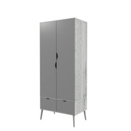 Urbn-Living Urbnliving 180Cm Height Ash Grey Wardrobe With Grey 2 Door 2 Drawer Scandi Legs Cupboard Hanging Rail Unit - thumbnail 6