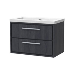 Hudson Reed Lille Wall Hung 2 Drawer Vanity Unit With Modern Basin, Graphite Woodgrain Finish, 584 X 813 mm - thumbnail 1