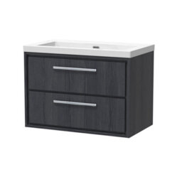Hudson Reed Lille Wall Hung 2 Drawer Vanity Unit With Modern Basin, Graphite Woodgrain Finish, 584 X 813 mm - thumbnail 2