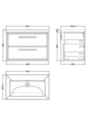 Hudson Reed Lille Wall Hung 2 Drawer Vanity Unit With Modern Basin, Graphite Woodgrain Finish, 584 X 813 mm - thumbnail 3