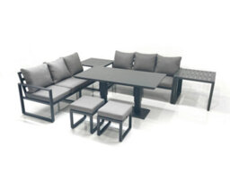 Fimous 8 Seater Aluminium Outdoor Garden Furniture Set With Adjustable Rising Lifting Dining Table 2 Footstool 2 Side Tables - thumbnail 1