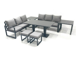 Fimous 8 Seater Aluminium Outdoor Garden Furniture Set With Adjustable Rising Lifting Dining Table 2 Footstool 2 Side Tables - thumbnail 2