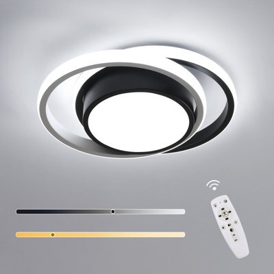Pheashine Sleek Led Ceiling Light Dual-Ring 32W Dimmable With Remote Black And White - image 1