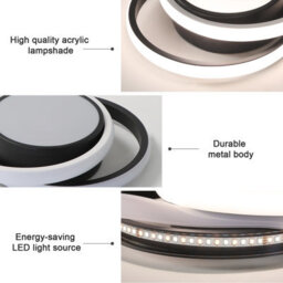 Pheashine Sleek Led Ceiling Light Dual-Ring 32W Dimmable With Remote Black And White - thumbnail 3