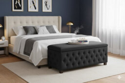 137Cm Wide Empire Ottoman Storage Box With Legs, Black Velvet Chesterfield Upholstered Ottoman Footstool Coffee Table - thumbnail 2