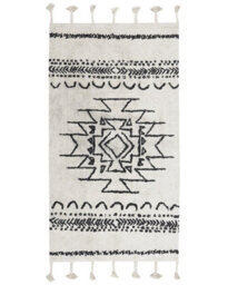 Beliani Hand-Tufted Cotton Rug 80 X 150 Cm - Off-White And Black Geometric With Tassels - thumbnail 1