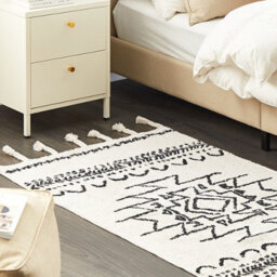 Beliani Hand-Tufted Cotton Rug 80 X 150 Cm - Off-White And Black Geometric With Tassels - thumbnail 2