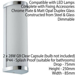Ip44 Bathroom Wall Light Chrome & Frosted Glass Modern Round Twin Curved Lamp - thumbnail 2