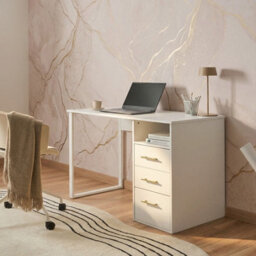 Wyld And Coco Lumina Home Desk White 120 X 60 Cm With Three Drawers Minimalist - thumbnail 2