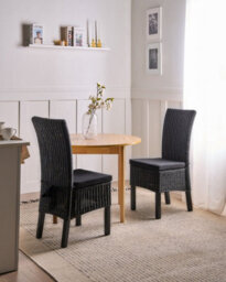 Beliani Set Of 2 Dining Chairs Andes Rattan Black - thumbnail 2