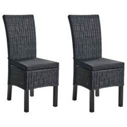 Beliani Set Of 2 Dining Chairs Andes Rattan Black - thumbnail 1