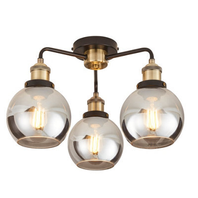 GoodHome Mebel Matt Glass & Metal Antique Brass Effect 3 Lamp Led Ceiling Light - image 1
