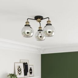 GoodHome Mebel Matt Glass & Metal Antique Brass Effect 3 Lamp Led Ceiling Light - thumbnail 5