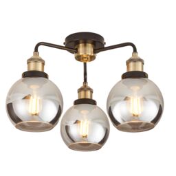 GoodHome Mebel Matt Glass & metal Antique brass effect 3 Lamp LED Ceiling light - thumbnail 1