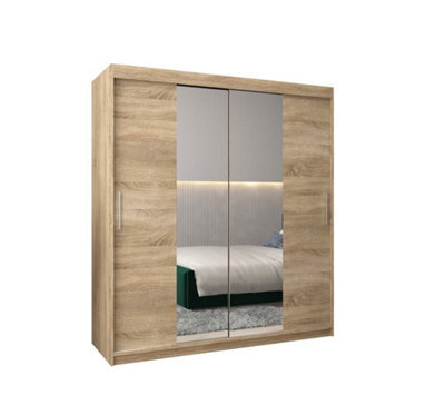 Arte Tokyo 01 Contemporary Mirrored 2 Sliding Door Wardrobe 9 Shelves 2 Rails Oak Sonoma Effect (H)2000mm (W)1800mm (D)620mm - image 1