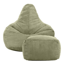 icon Dalton Cord Adults Bean Bag Recliner And Pouffe, Ready Filled Beanbag And Footstool Sage Green - thumbnail 4