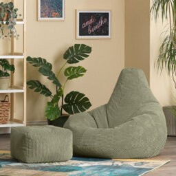 icon Dalton Cord Adults Bean Bag Recliner And Pouffe, Ready Filled Beanbag And Footstool Sage Green - thumbnail 3