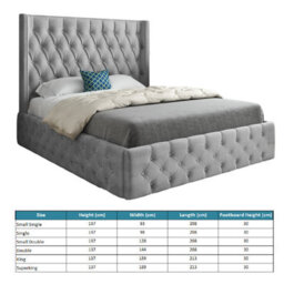 Turin Straight Winged Upholstered Soft Velvet Bed Frame - Grey - thumbnail 4