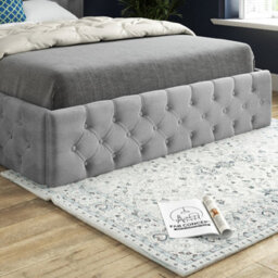 Turin Straight Winged Upholstered Soft Velvet Bed Frame - Grey - thumbnail 3