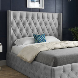 Turin Straight Winged Upholstered Soft Velvet Bed Frame - Grey - thumbnail 2