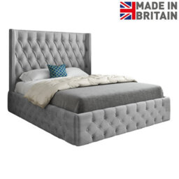 Turin Straight Winged Upholstered Soft Velvet Bed Frame - Grey - thumbnail 6