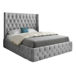 Turin Straight Winged Upholstered Soft Velvet Bed Frame - Grey - thumbnail 5