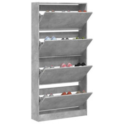 Walplus Shoe Cabinet With 4 Flip-Drawers Concrete Grey 80X21X163.5 Cm - thumbnail 4