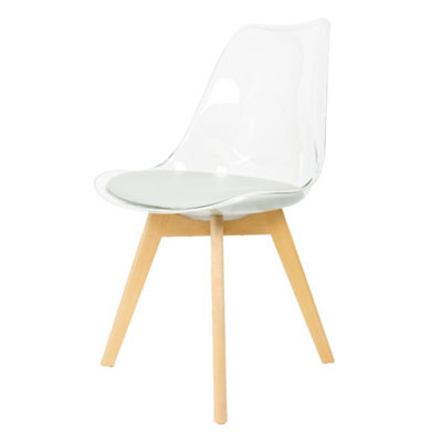 Fusion Living Soho Clear And Light Grey Plastic Dining Chair With Squared Light Wood Legs - image 1