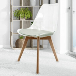 Fusion Living Soho Clear And Light Grey Plastic Dining Chair With Squared Light Wood Legs - thumbnail 2