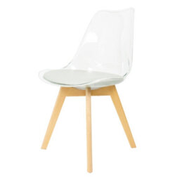 Fusion Living Soho Clear And Light Grey Plastic Dining Chair With Squared Light Wood Legs - thumbnail 1