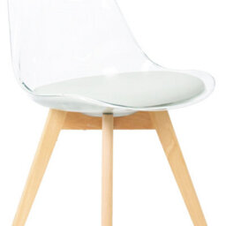 Fusion Living Soho Clear And Light Grey Plastic Dining Chair With Squared Light Wood Legs - thumbnail 3