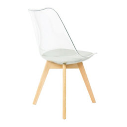 Fusion Living Soho Clear And Light Grey Plastic Dining Chair With Squared Light Wood Legs - thumbnail 5