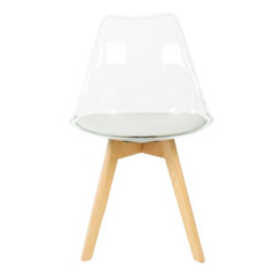 Fusion Living Soho Clear And Light Grey Plastic Dining Chair With Squared Light Wood Legs - thumbnail 7
