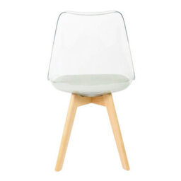 Fusion Living Soho Clear And Light Grey Plastic Dining Chair With Squared Light Wood Legs - thumbnail 4