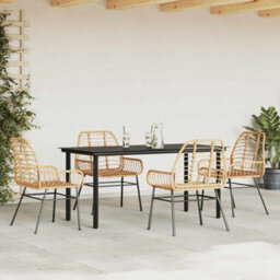 Berkfield 5 Piece Garden Dining Set Brown Poly Rattan Glass - thumbnail 3