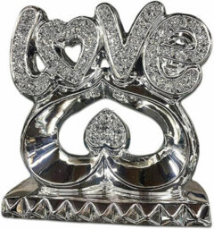 Biznest Love Letters On Heart Ornament Silver Art Deco Ceramic With Crushed Crystal Polished Chrome Diamond Shape Sparkling Luxury - thumbnail 3
