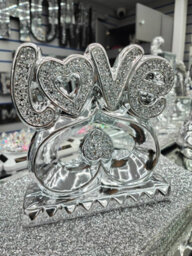 Biznest Love Letters On Heart Ornament Silver Art Deco Ceramic With Crushed Crystal Polished Chrome Diamond Shape Sparkling Luxury - thumbnail 4