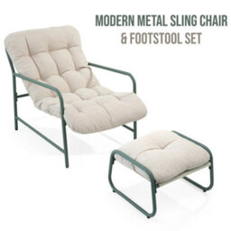 Sling Garden Chair W/ Footstool Garden Patio Metal Relaxer Chair Outdoor Lounge - thumbnail 3