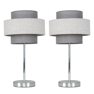 Valuelights Weaver Pair Of Touch Table Lamps With Herringbone Grey Shade And Bulbs - image 1