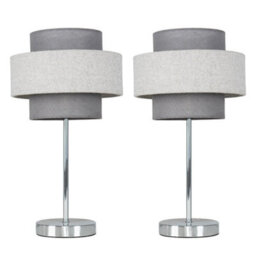 Valuelights Weaver Pair Of Touch Table Lamps With Herringbone Grey Shade And Bulbs - thumbnail 1