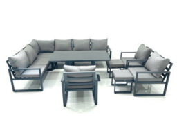 Fimous Aluminum Outdoor Garden Furniture Set Corner Sofa 3 Chair 2 Small Footstool Adjustable Rising Lifting Dining Table Sets - thumbnail 1