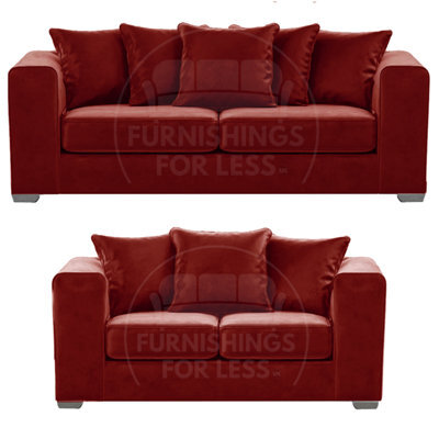 Furnishings For Less UK Ella Boxed Arm Plush Velvet  Fabric Sofa Set 3 And 2 Seater Sofa   Red - image 1