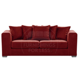 Furnishings For Less UK Ella Boxed Arm Plush Velvet  Fabric Sofa Set 3 And 2 Seater Sofa   Red - thumbnail 2